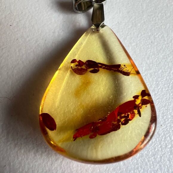 Genuine Amber Tear Drop Pendant Necklace 925 Silver (#3) - Picture 11 of 13